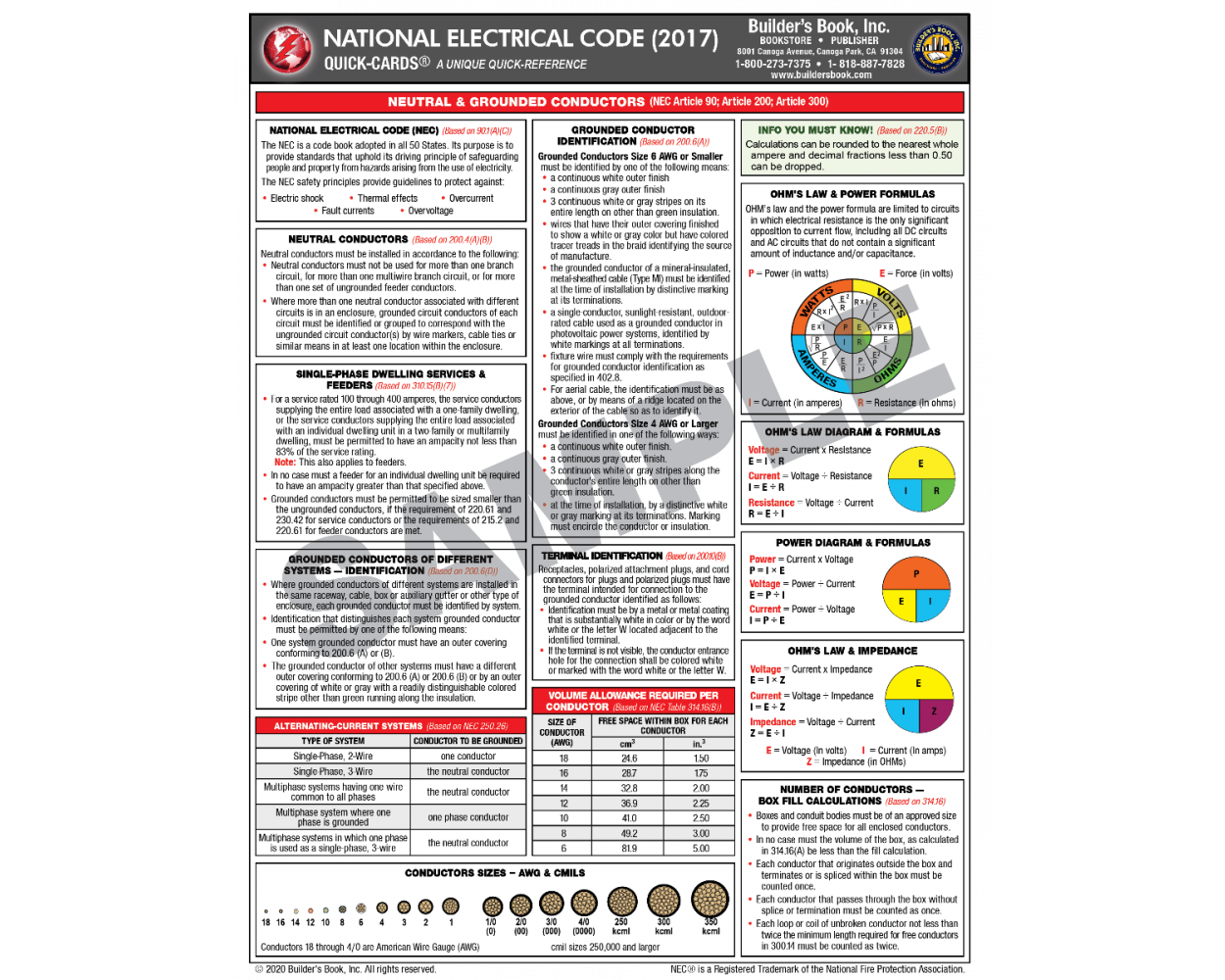 2017 National Electrical Code Nec Quick Card Builder S Book Inc Bookstore