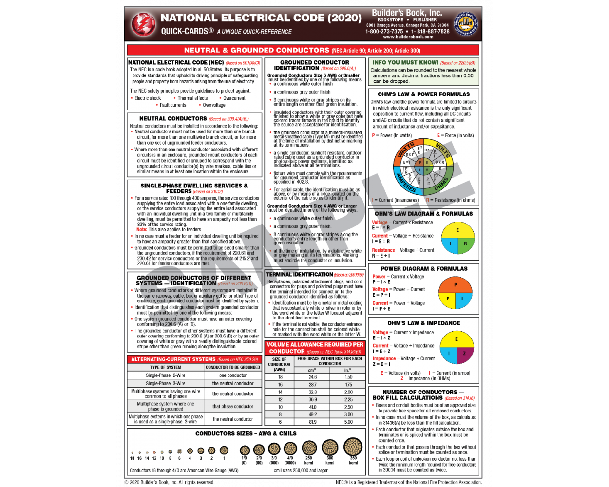 2020 National Electrical Code Nec Quick Card